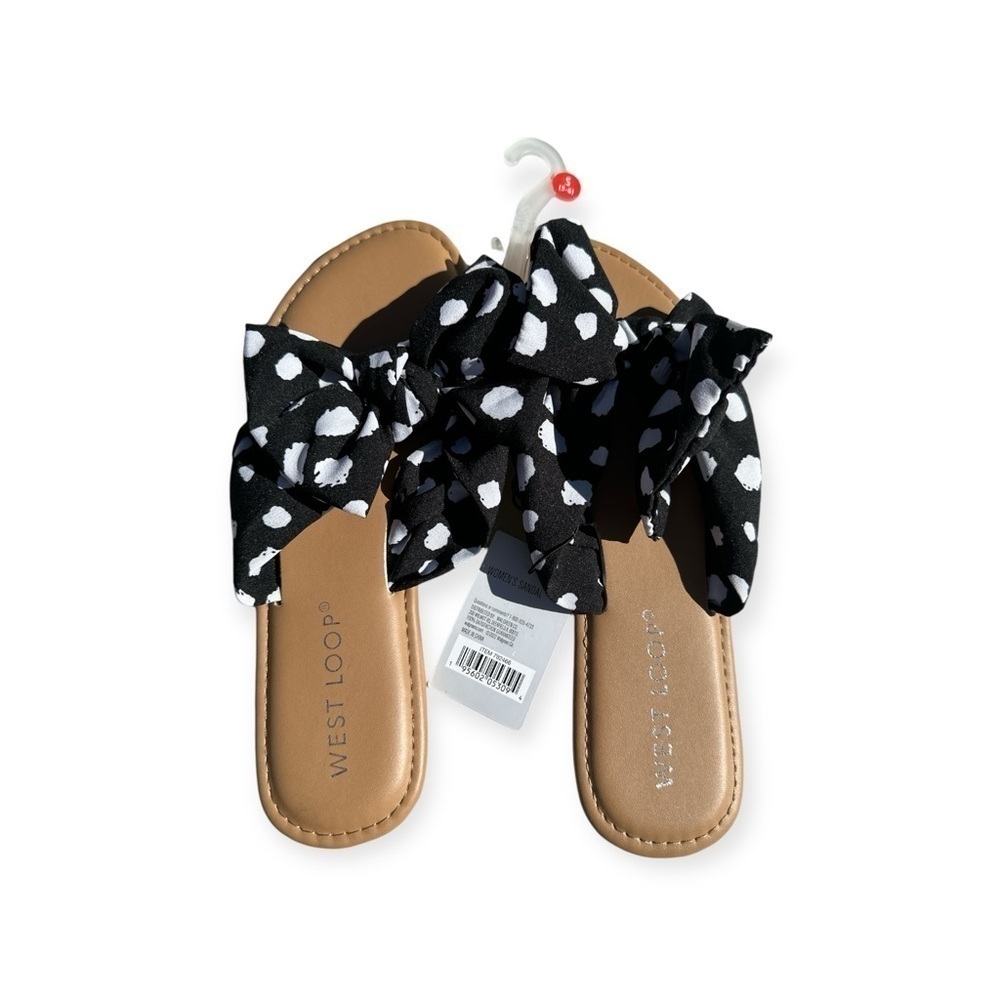 Women’s West Loop Black And White Polka Dot Bow Sandals Size Small 5-6